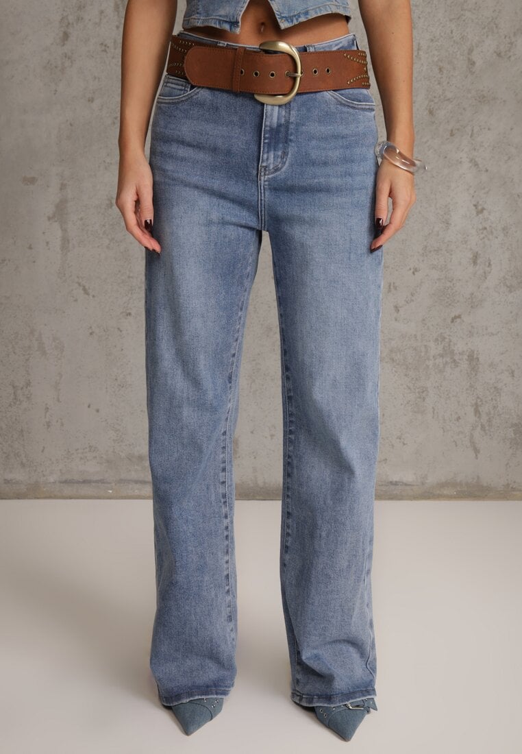 Niebieskie Jeansy Wide Leg High Waist z Bawełną i Dodatkiem Wiskozy Salithoe