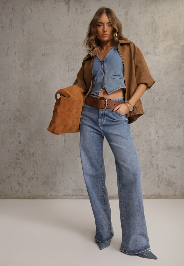 Niebieskie Jeansy Wide Leg High Waist z Bawełną i Dodatkiem Wiskozy Salithoe