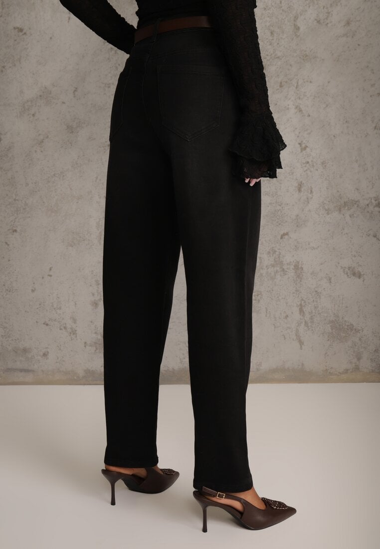 Czarne Jeansy Straight Leg High Waist z Bawełną i Dodatkiem Wiskozy Vilinoris