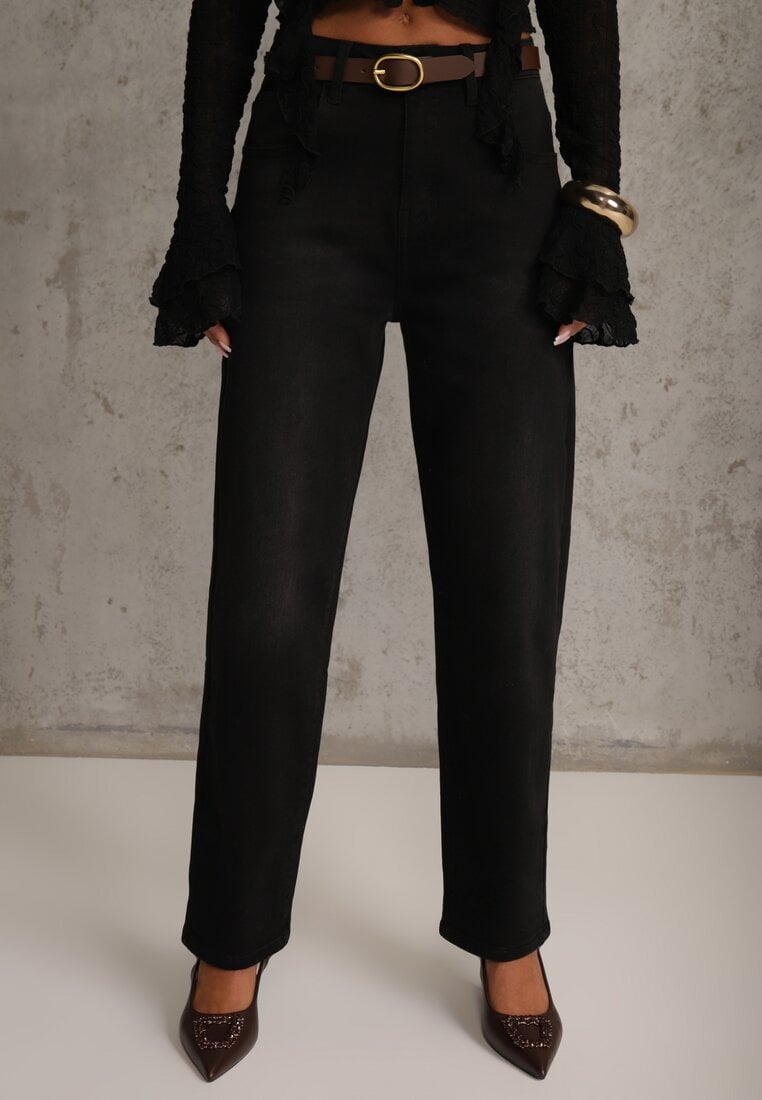 Czarne Jeansy Straight Leg High Waist z Bawełną i Dodatkiem Wiskozy Vilinoris