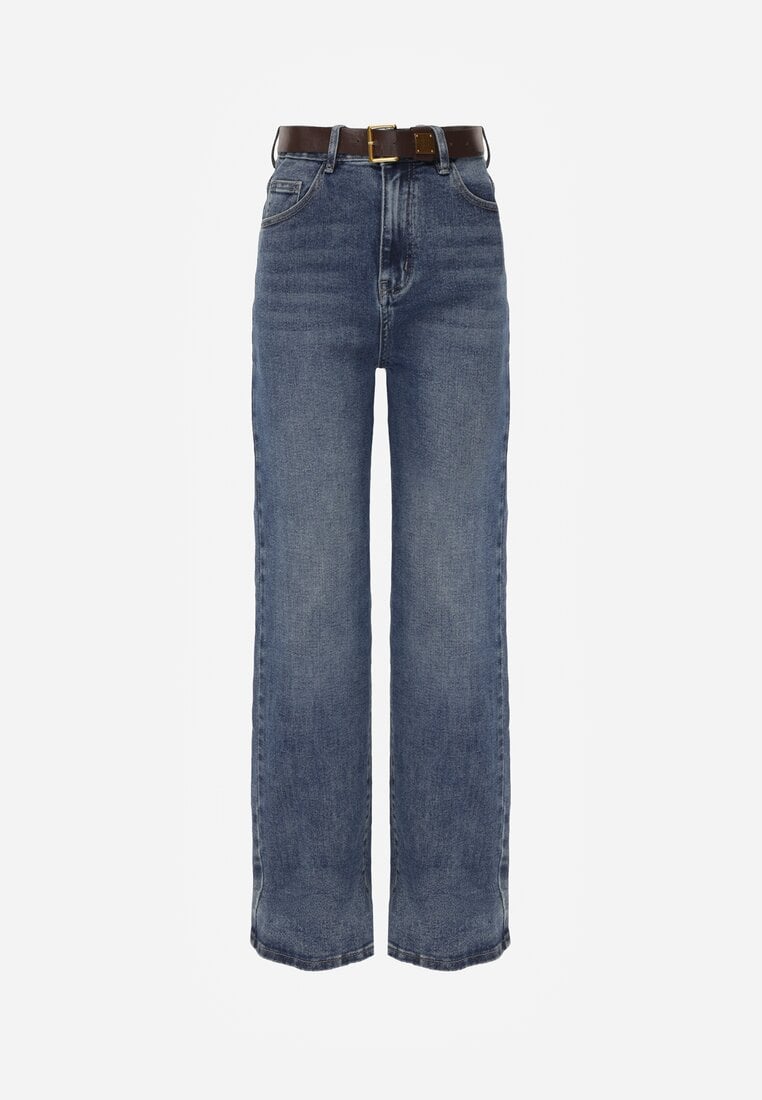 Niebieskie Jeansy Wide Leg High Waist z Bawełną i Dodatkiem Wiskozy Phrixanise