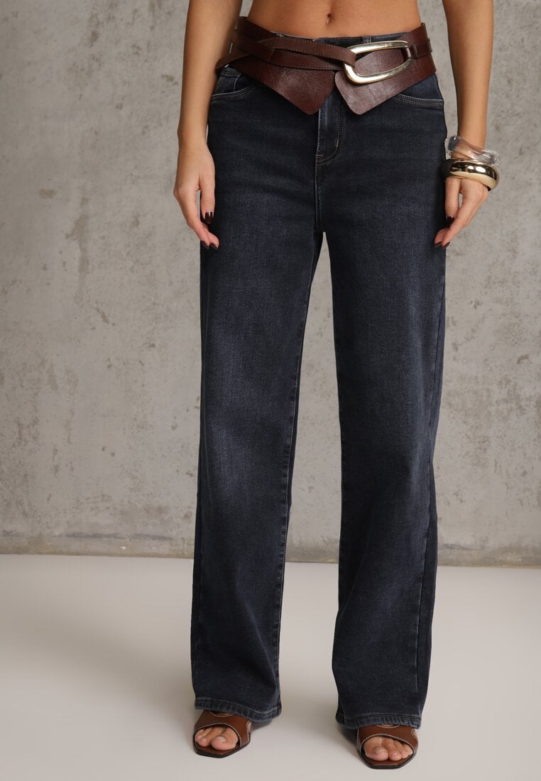 Niebieskie Jeansy z Bawełną o Kroju High Waist Straight Leg Rhaenithe