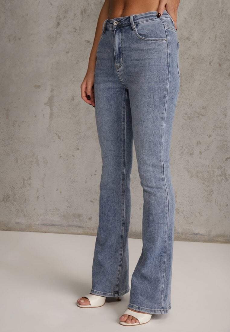 Niebieskie Bawełniane Jeansy Dzwony High Waist Kelapheu