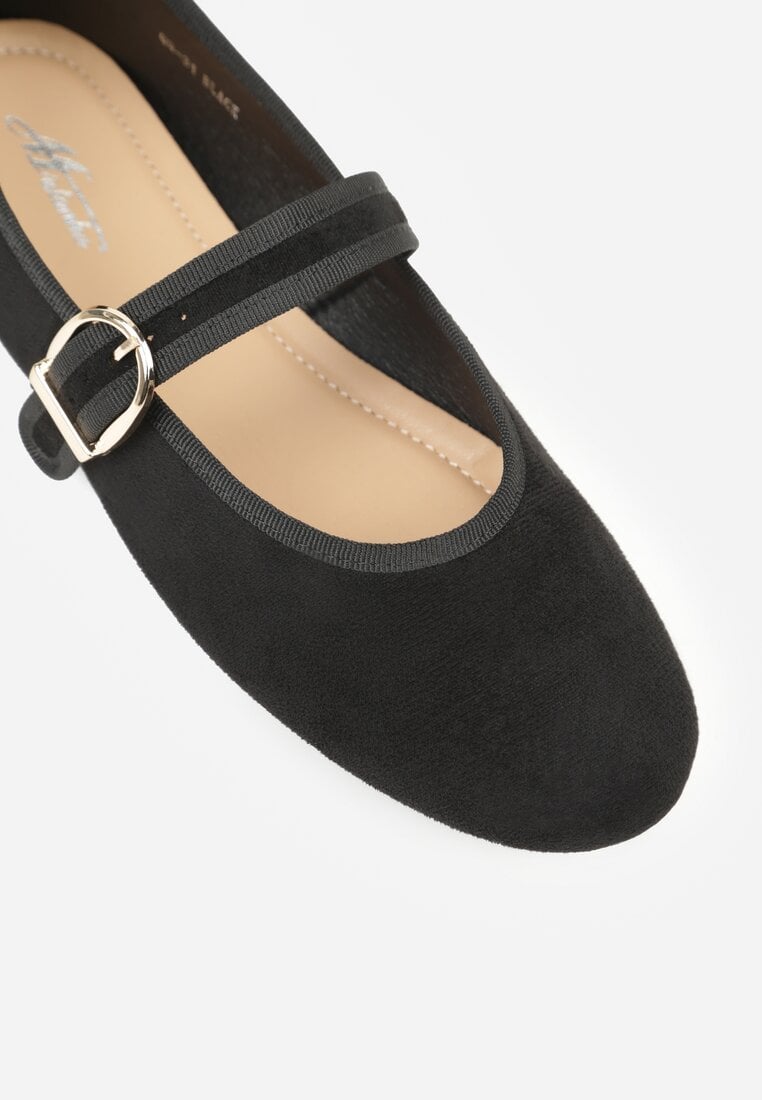 Czarne Balerinki Mary Jane z Klamrą Zaurg