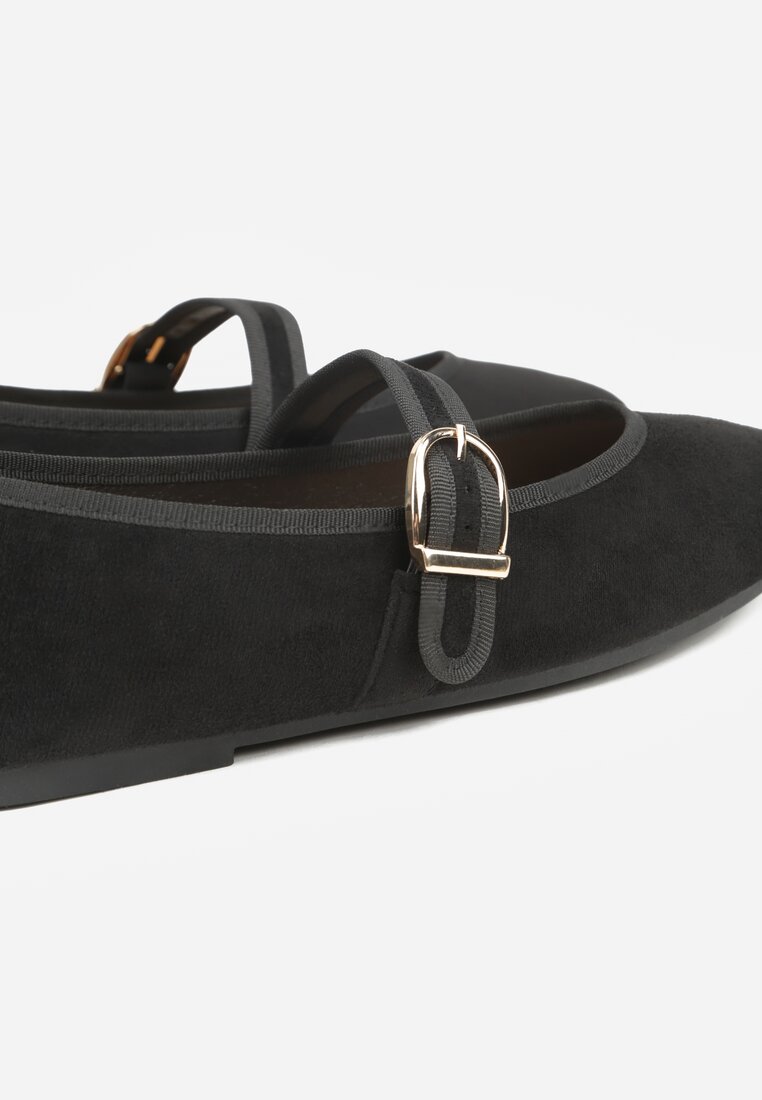 Czarne Balerinki Mary Jane z Klamrą Zaurg