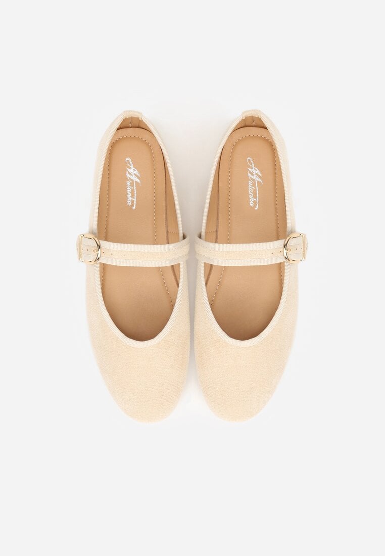 Beżowe Balerinki Mary Jane z Klamrą Zaurg
