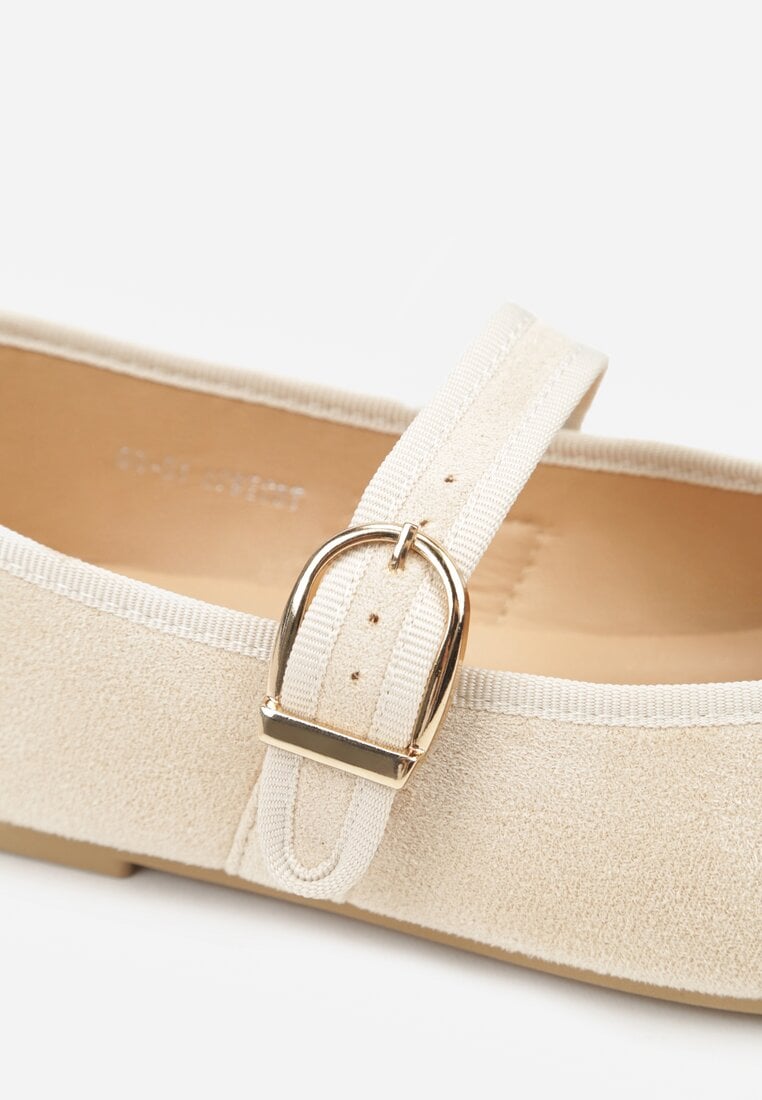Beżowe Balerinki Mary Jane z Klamrą Zaurg