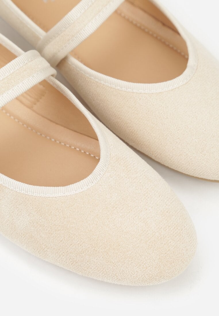 Beżowe Balerinki Mary Jane z Klamrą Zaurg