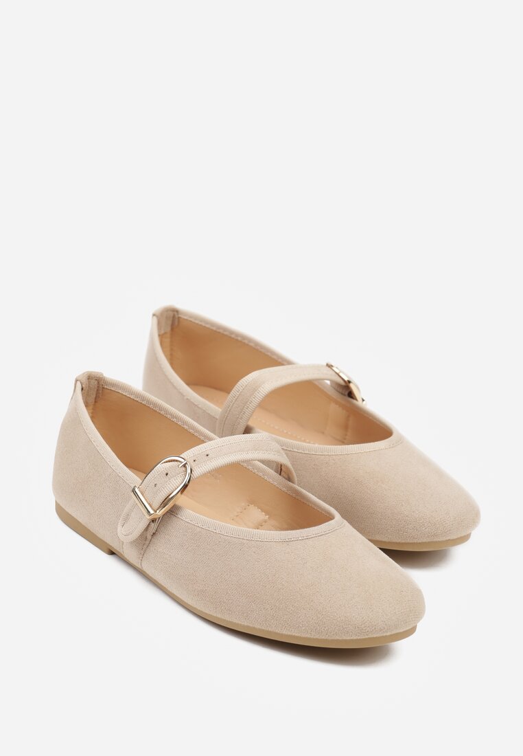 Ciemnobeżowe Balerinki Mary Jane z Klamrą Zaurg