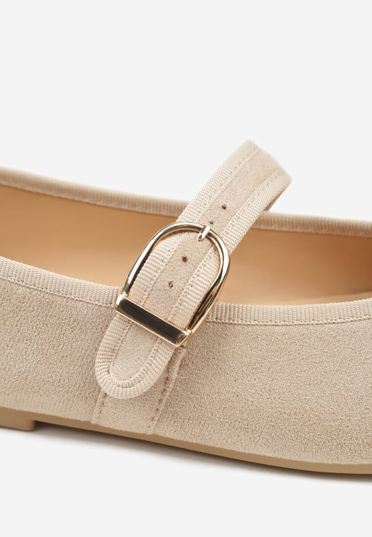 Ciemnobeżowe Balerinki Mary Jane z Klamrą Zaurg