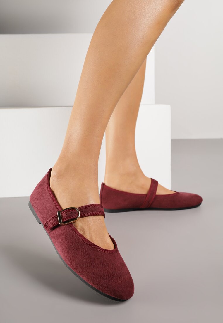 Bordowe Balerinki Mary Jane z Klamrą Zaurg