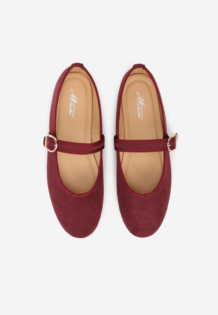 Bordowe Balerinki Mary Jane z Klamrą Zaurg