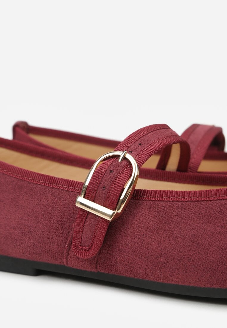 Bordowe Balerinki Mary Jane z Klamrą Zaurg