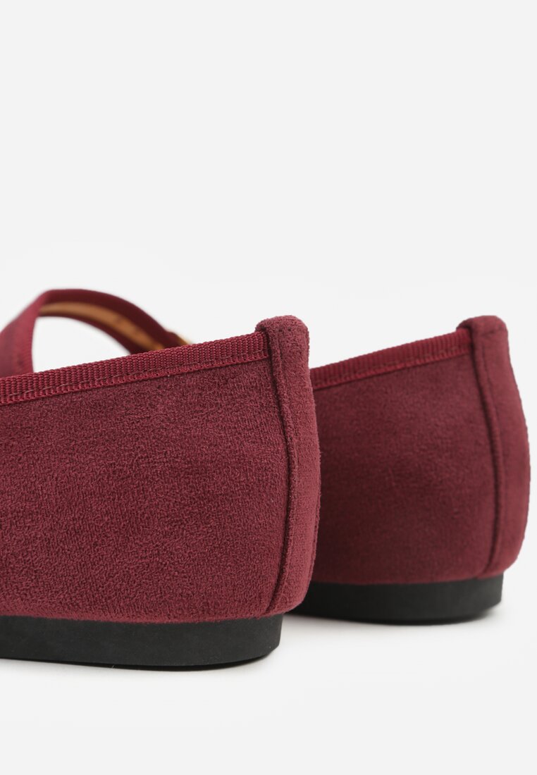 Bordowe Balerinki Mary Jane z Klamrą Zaurg