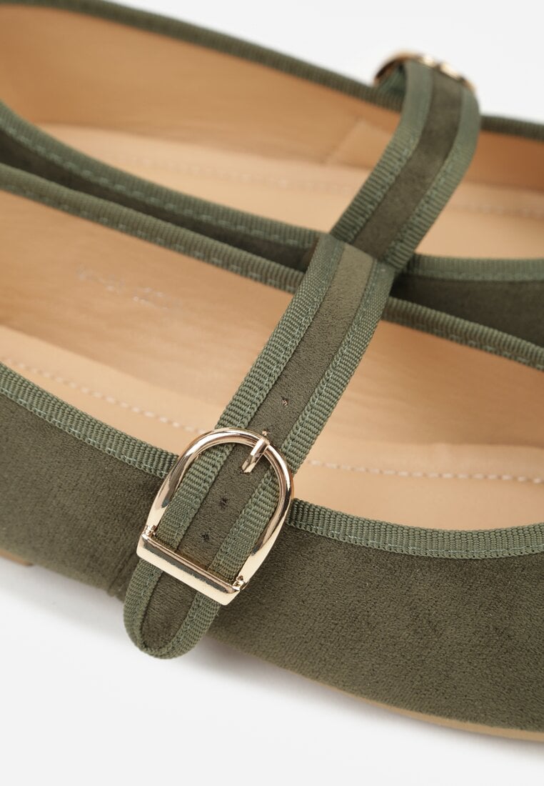 Zielone Balerinki Mary Jane z Klamrą Zaurg