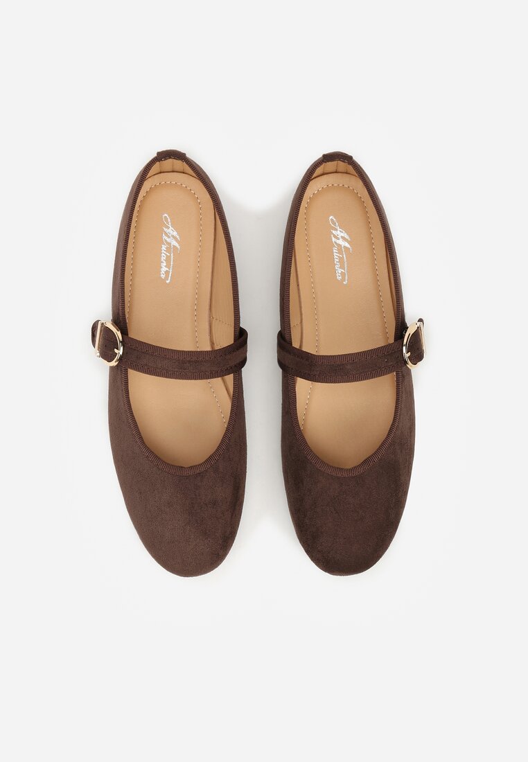 Brązowe Balerinki Mary Jane z Klamrą Zaurg