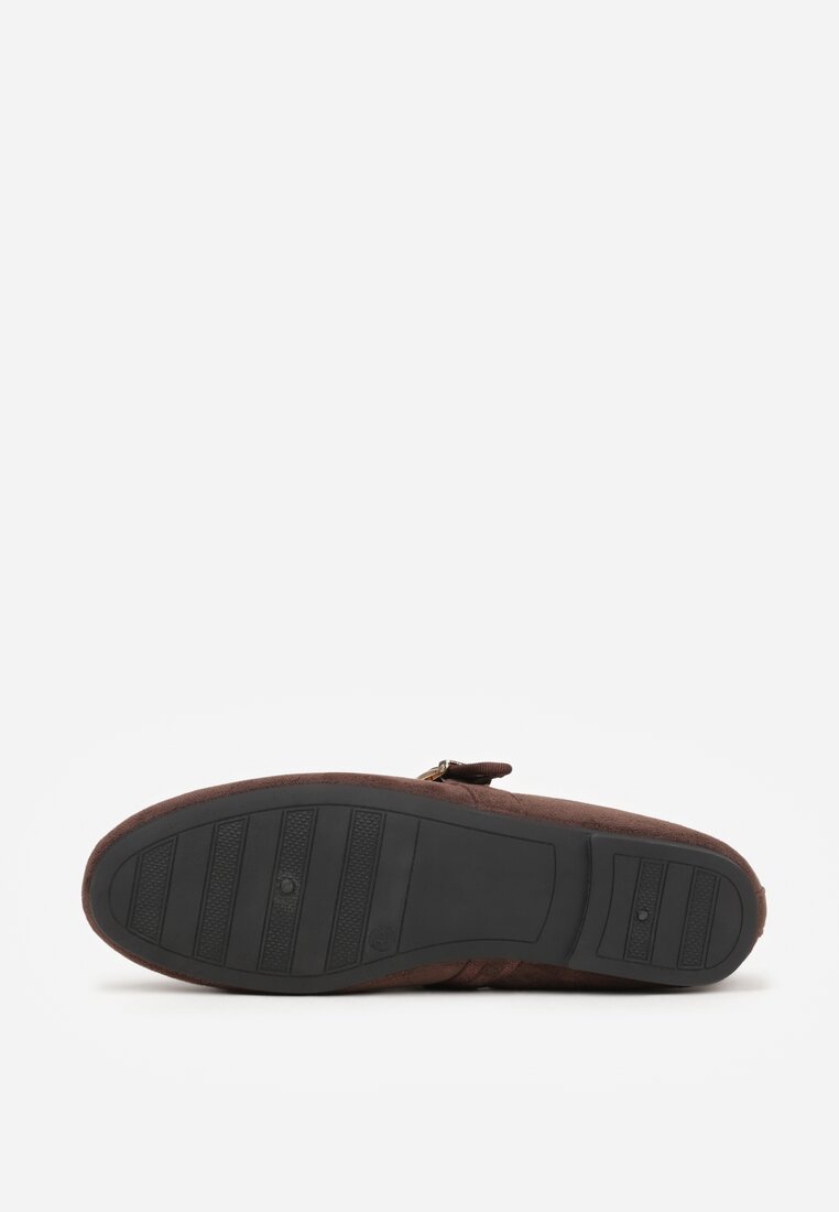 Brązowe Balerinki Mary Jane z Klamrą Zaurg