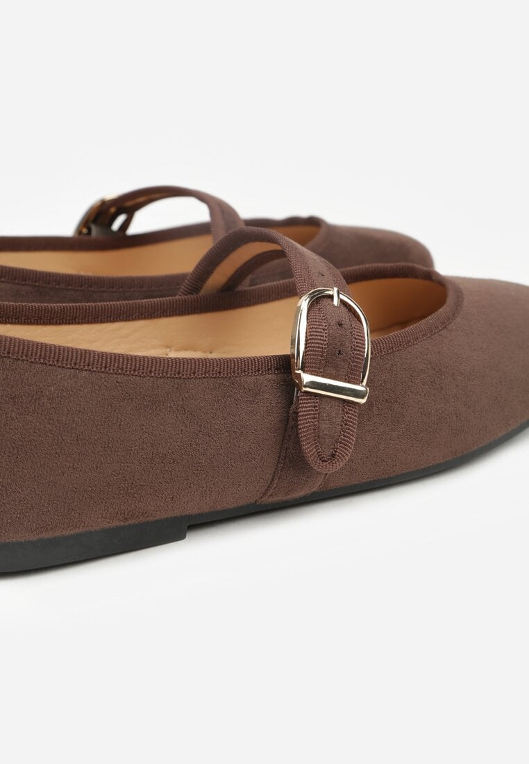 Brązowe Balerinki Mary Jane z Klamrą Zaurg