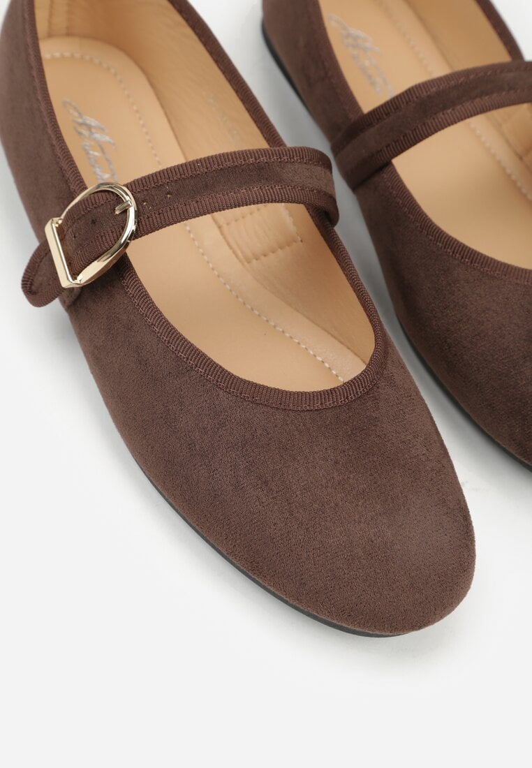 Brązowe Balerinki Mary Jane z Klamrą Zaurg