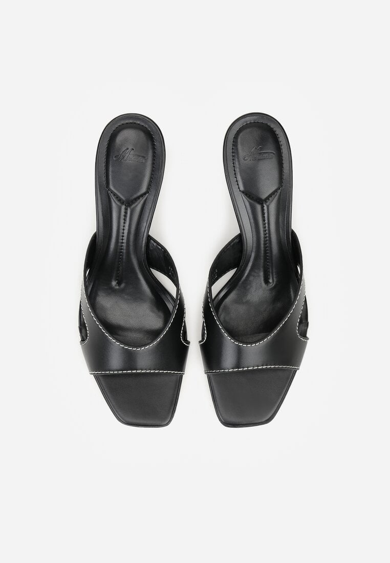 Czarne Klapki na Szpilce z Wycięciami po Bokach Amaliliphis