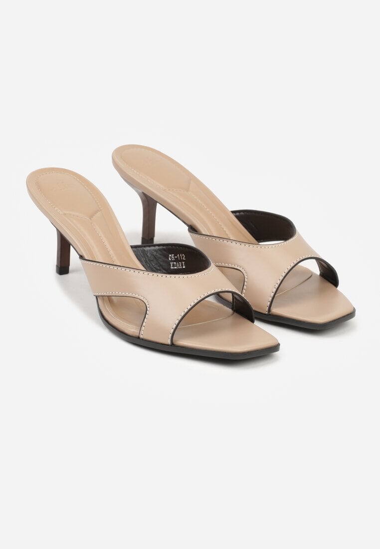 Ciemnobeżowe Klapki na Szpilce z Wycięciami po Bokach Amaliliphis