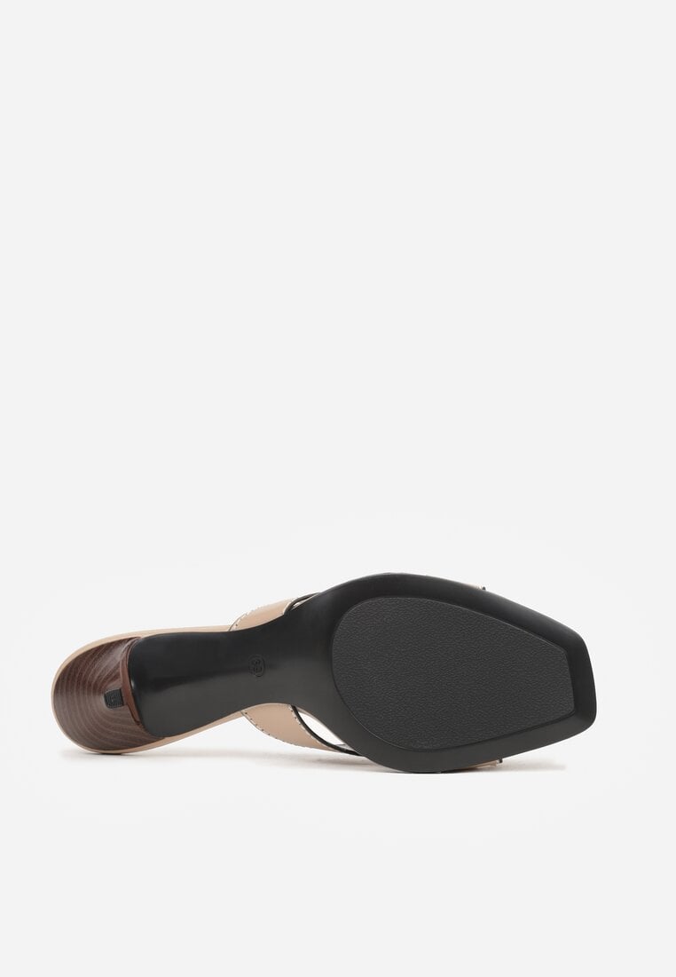 Ciemnobeżowe Klapki na Szpilce z Wycięciami po Bokach Amaliliphis