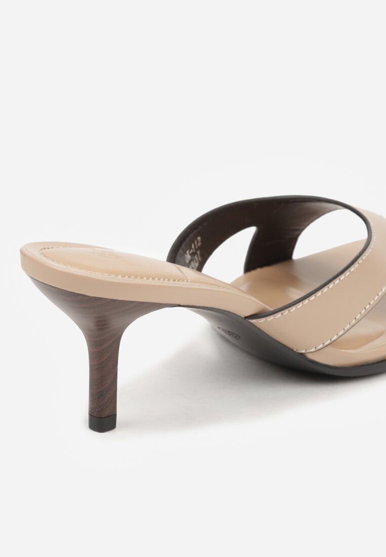 Ciemnobeżowe Klapki na Szpilce z Wycięciami po Bokach Amaliliphis