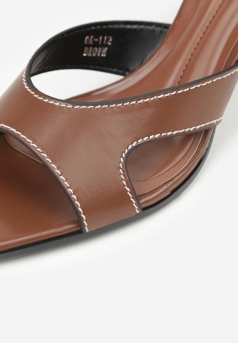 Brązowe Klapki na Szpilce z Wycięciami po Bokach Amaliliphis