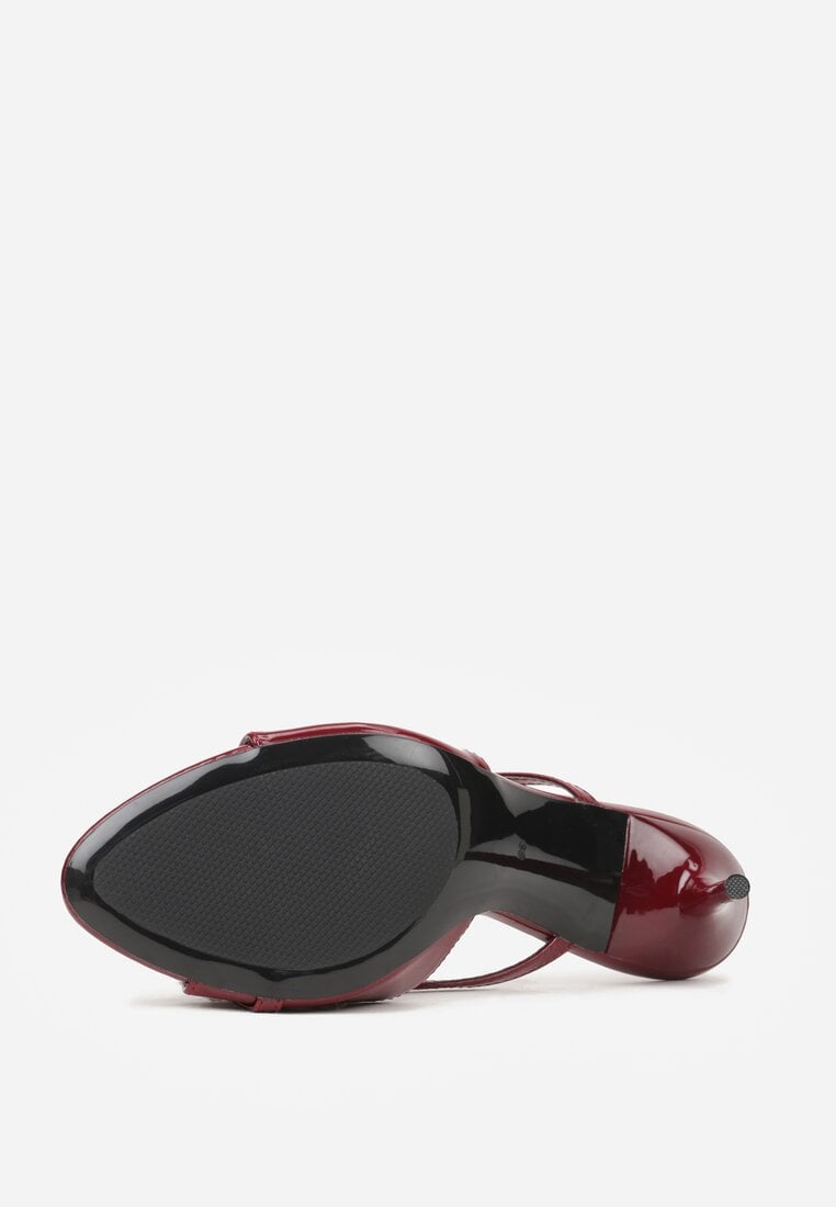 Bordowe Klapki na Szpilce z Paskami Klamerką i Lakierowanym Połyskiem Urneiros