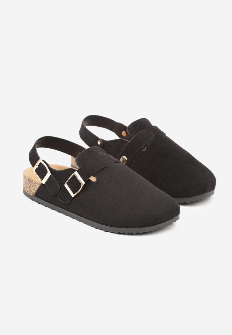 Czarne Sandały Typu Chodaki z Klamrami Silvermore