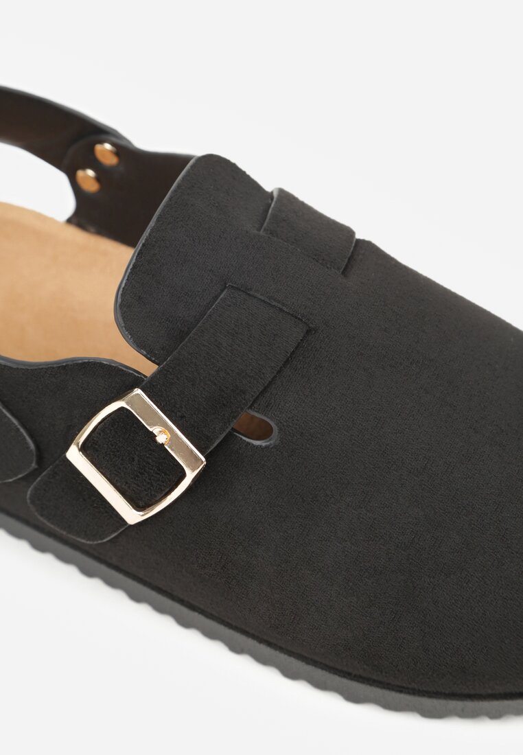 Czarne Sandały Typu Chodaki z Klamrami Silvermore