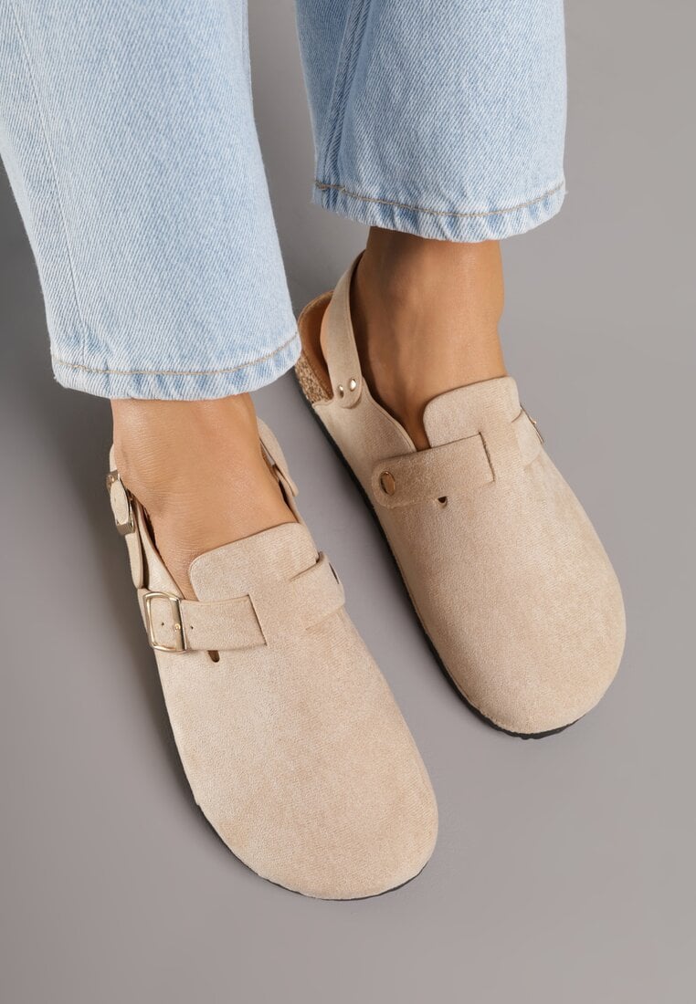 Beżowe Sandały Typu Chodaki z Klamrami Silvermore