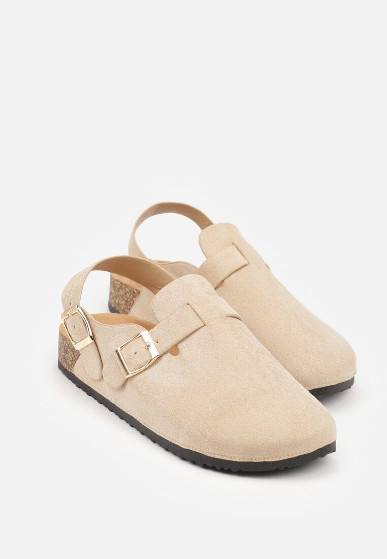 Beżowe Sandały Typu Chodaki z Klamrami Silvermore