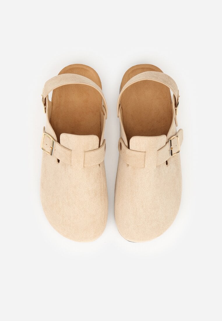 Beżowe Sandały Typu Chodaki z Klamrami Silvermore