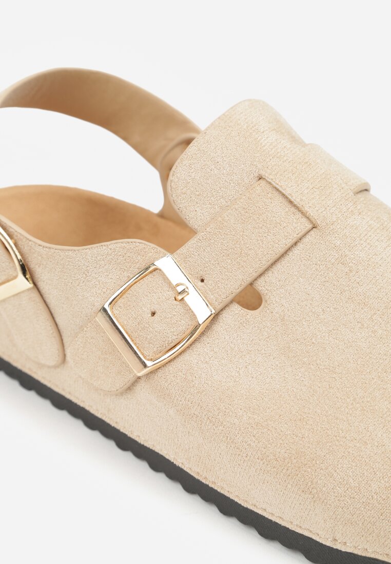 Beżowe Sandały Typu Chodaki z Klamrami Silvermore
