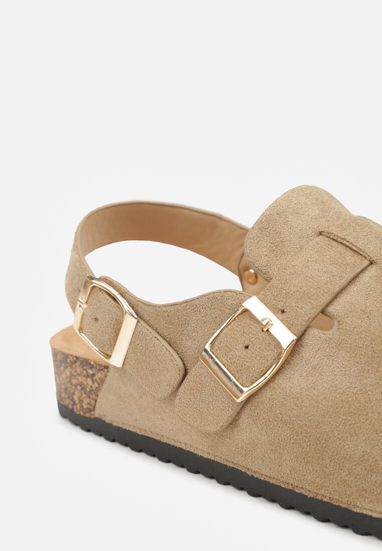 Ciemnobeżowe Sandały Typu Chodaki z Klamrami Silvermore