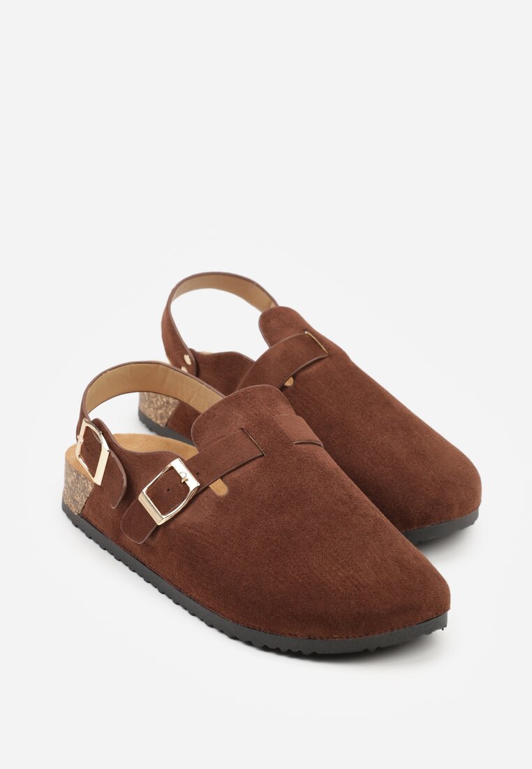 Brązowe Sandały Typu Chodaki z Klamrami Silvermore