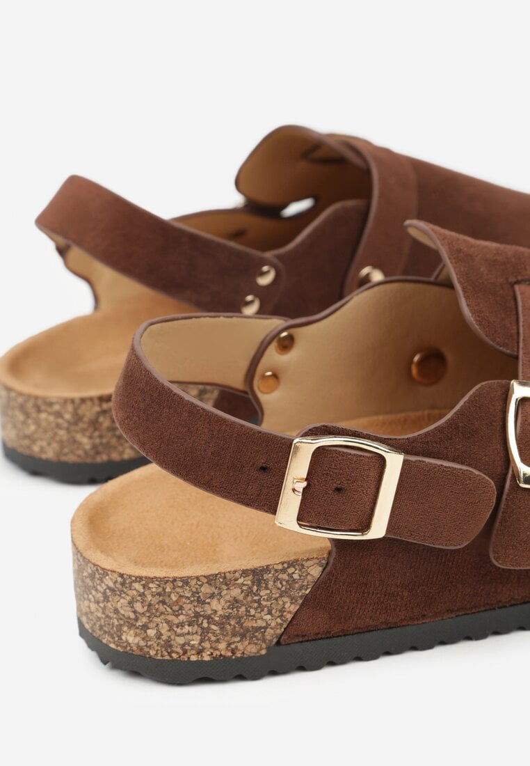 Brązowe Sandały Typu Chodaki z Klamrami Silvermore