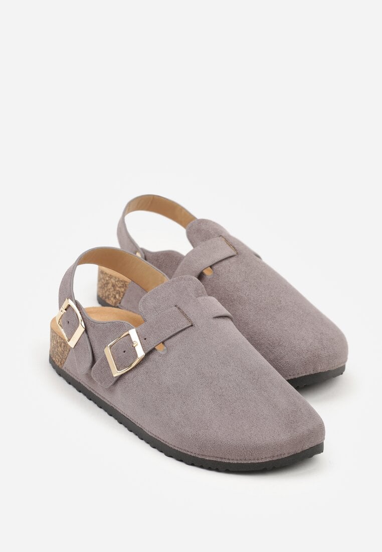 Szare Sandały Typu Chodaki z Klamrami Silvermore