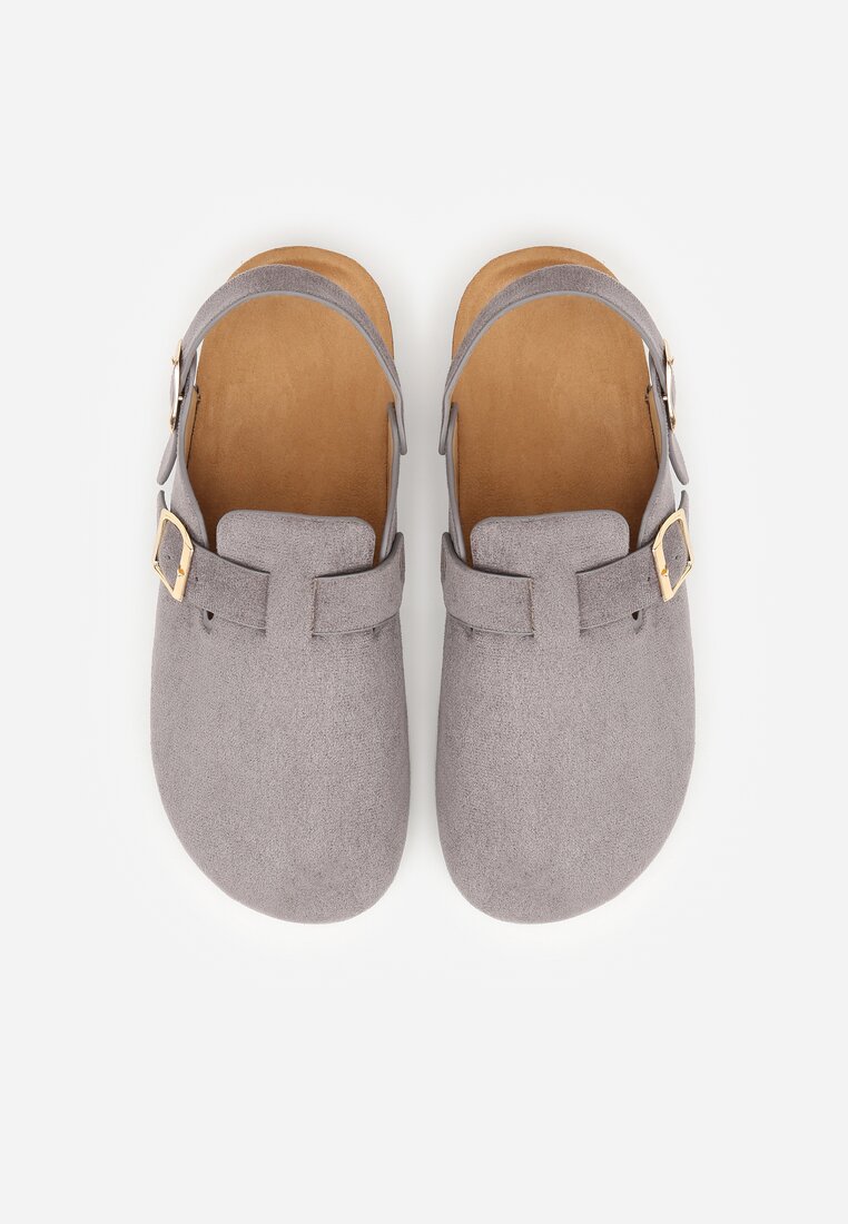 Szare Sandały Typu Chodaki z Klamrami Silvermore