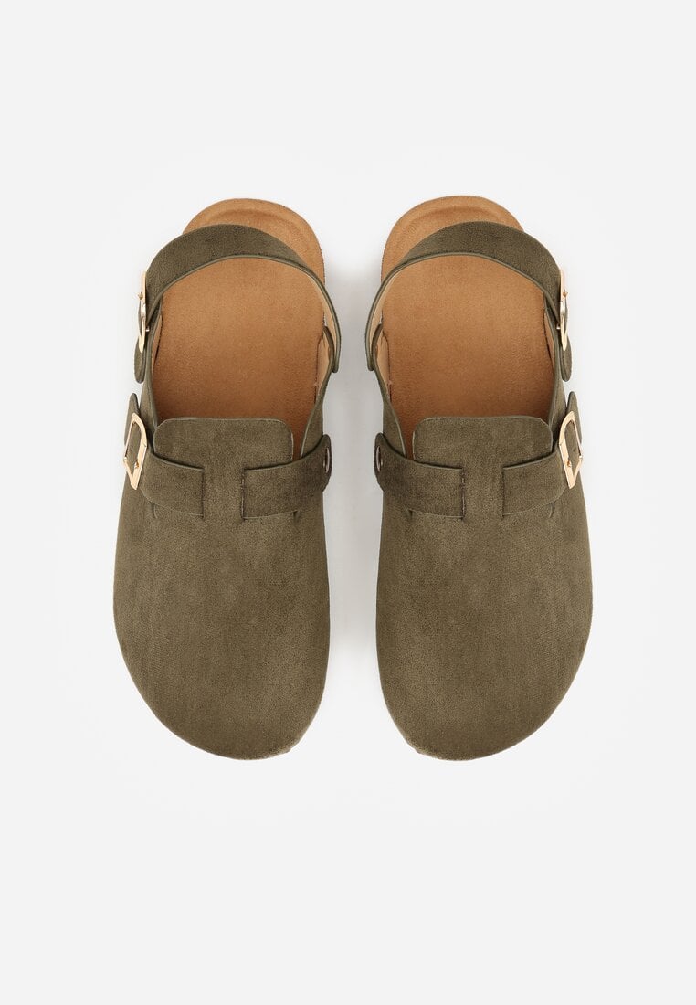 Zielone Sandały Typu Chodaki z Klamrami Silvermore