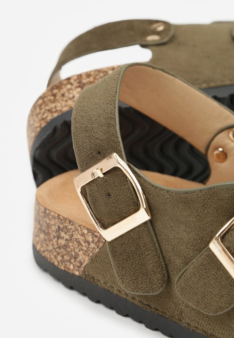 Zielone Sandały Typu Chodaki z Klamrami Silvermore