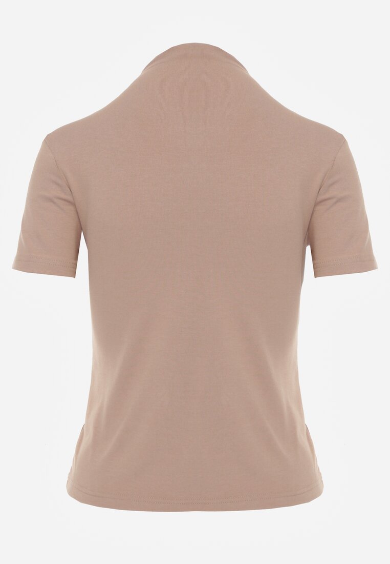 Beżowy Wiskozowy T-shirt o Dopasowanym Kroju z Golfem Isomina