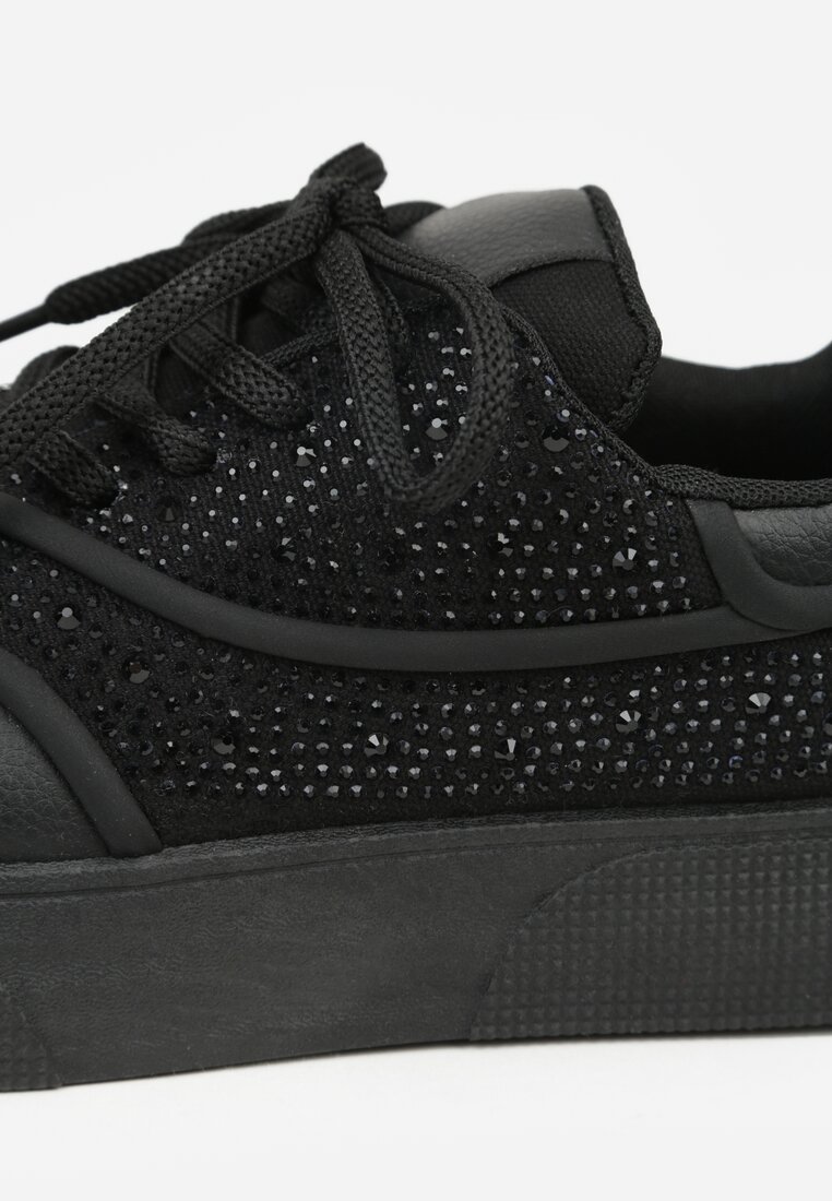 Czarne Sneakersy na Platformie Ozdobione Cyrkoniami Kyllyss