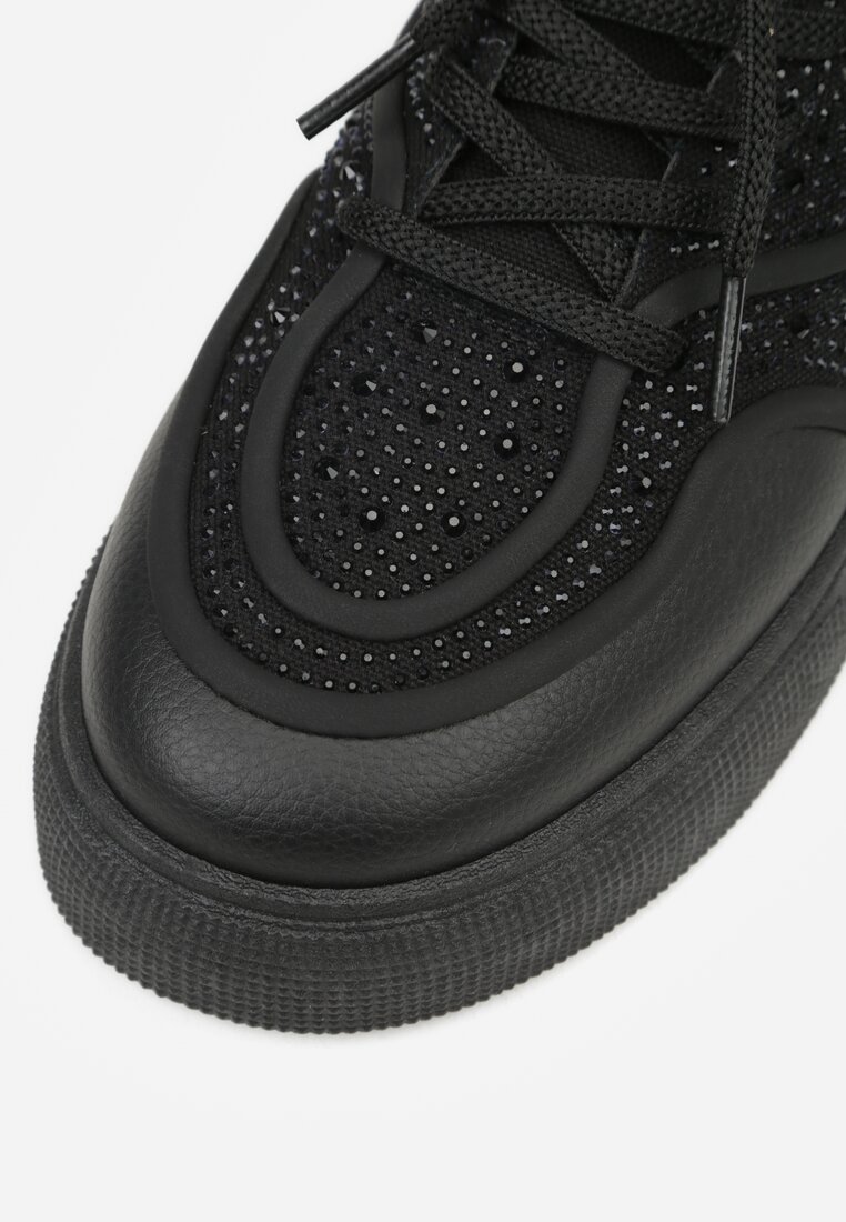 Czarne Sneakersy na Platformie Ozdobione Cyrkoniami Kyllyss