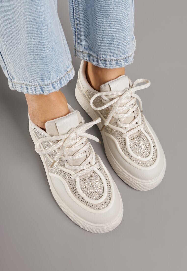 Beżowe Sneakersy na Platformie Ozdobione Cyrkoniami Kyllyss