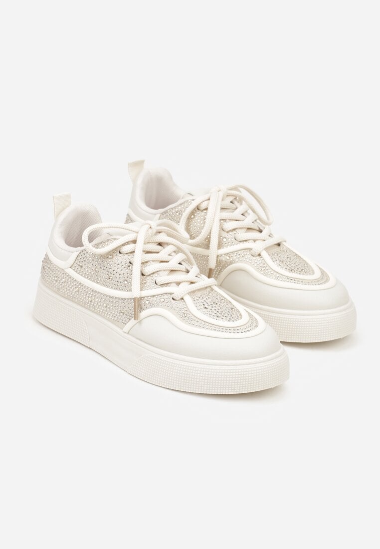 Beżowe Sneakersy na Platformie Ozdobione Cyrkoniami Kyllyss