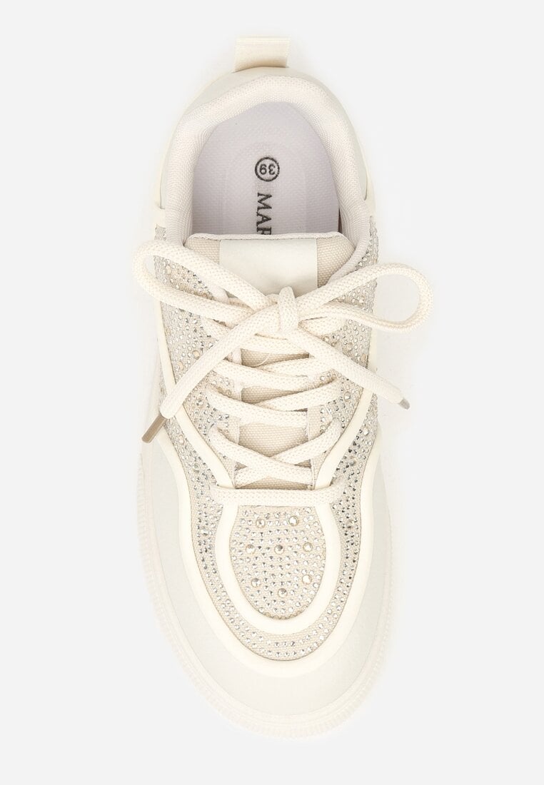 Beżowe Sneakersy na Platformie Ozdobione Cyrkoniami Kyllyss