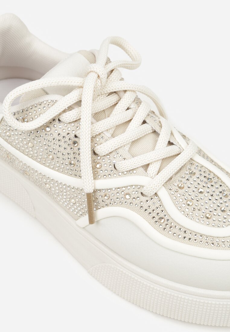 Beżowe Sneakersy na Platformie Ozdobione Cyrkoniami Kyllyss
