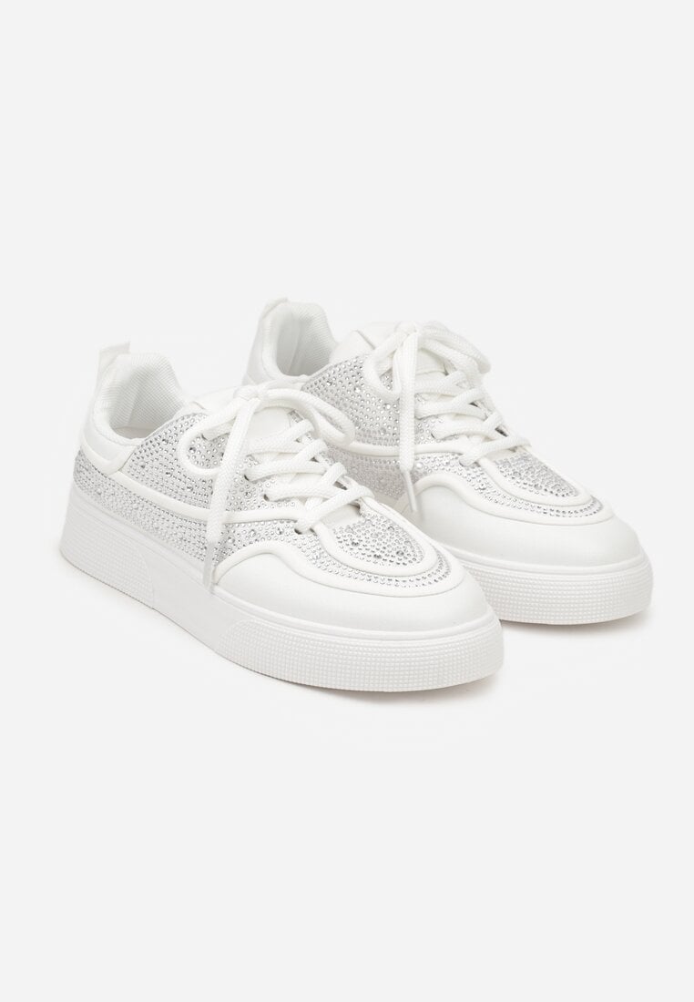 Białe Sneakersy na Platformie Ozdobione Cyrkoniami Kyllyss